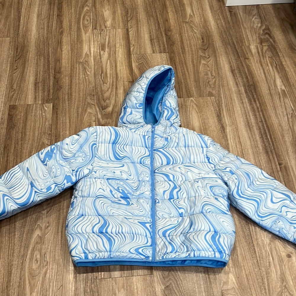 blue patterned jacket